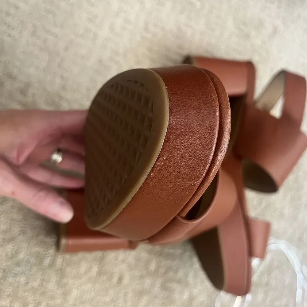 Aerosoles Camera Comfortable Slingback Platform Sandal Cognac Leather Sz 10
